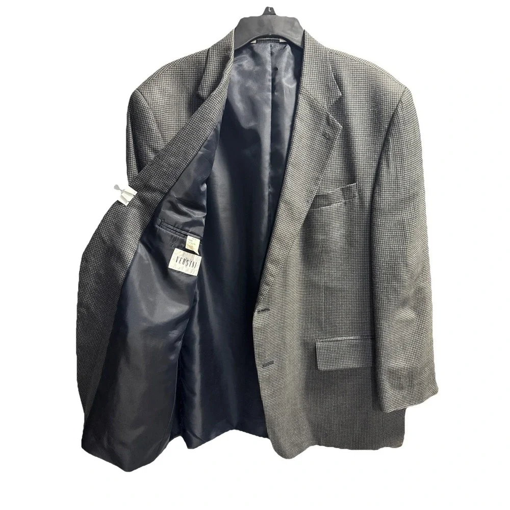 Versini‎ Mens Black Long Sleeve Notch Lapel Pockets Two-Button Blazer Size 44R